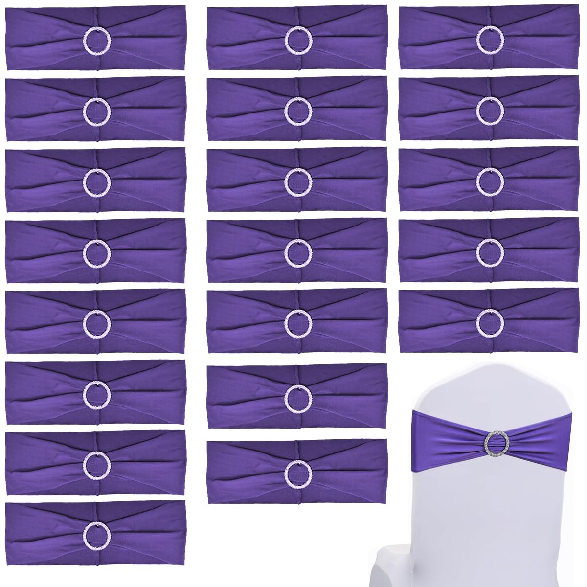 HASTHIP Chair Sashes for Wedding Banquet and Party featuring Tie Free Spandex Bands 20Pack Purple