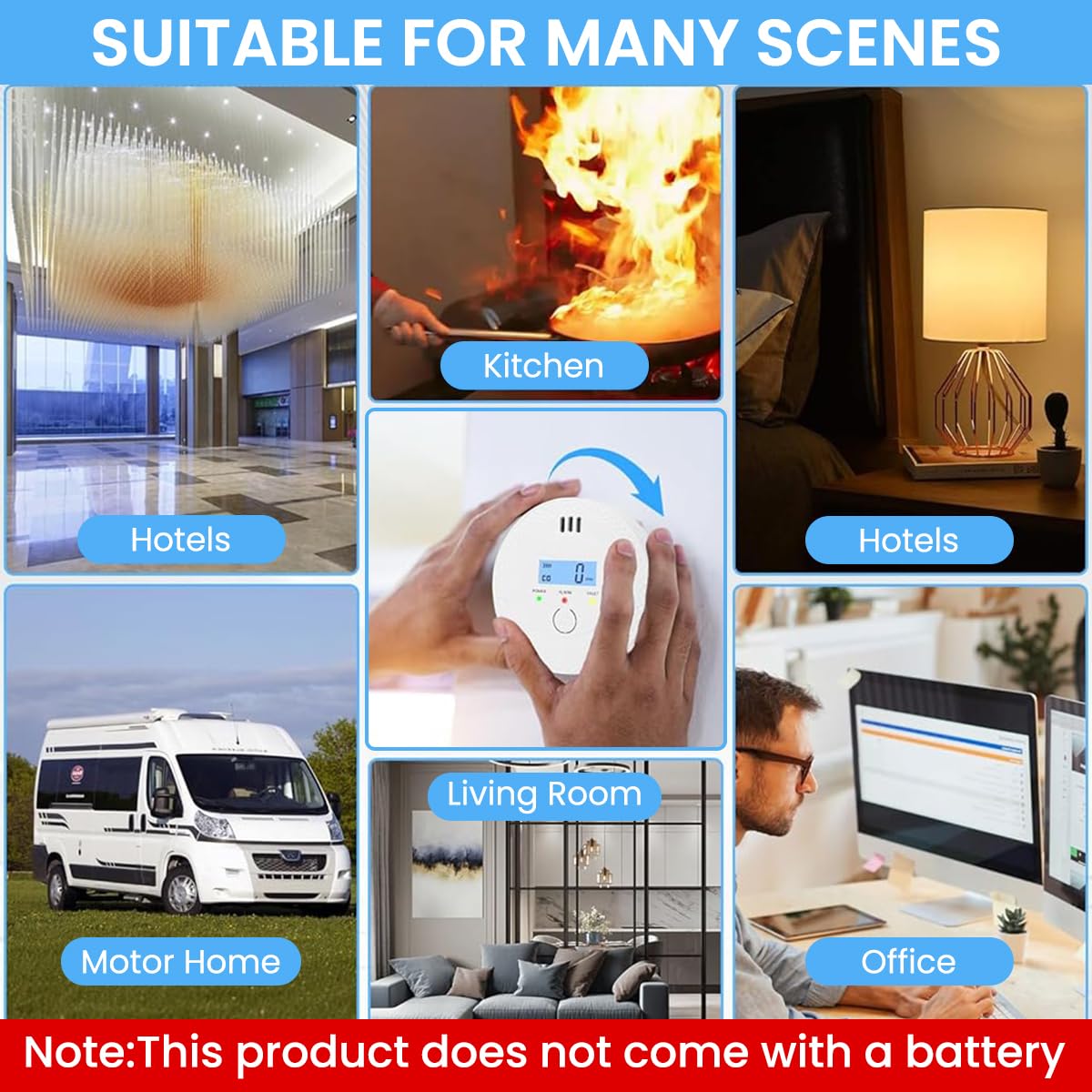 HASTHIP Carbon Monoxide Detector for Home with Digital LCD Display and 90dB Alarm | Battery Operated