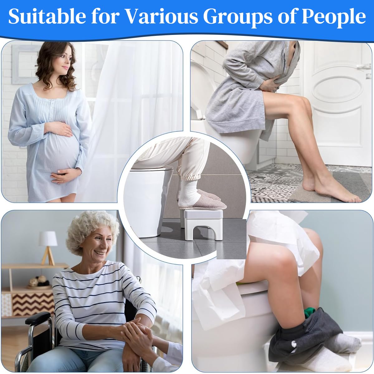 HASTHIP Toilet Stool for Natural Posture with 6 Foot Massager Rollers and Anti Slip Surface 40x21x17cm