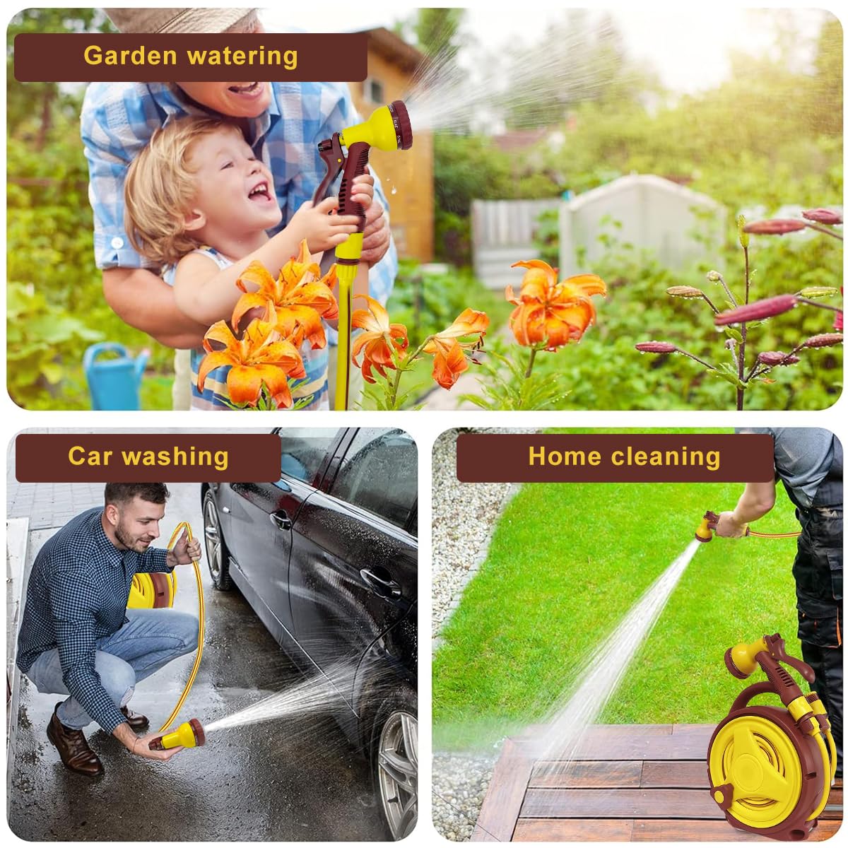 HASTHIP® 32.8Ft Garden Hose Sprayer with Hand Crank Reel High Pressure Garden Hose Sprayer with Multi Modes, Labor Saving Car Washing Hose Sprayer Garden Hose Sprayer for Gardening, Car Washing