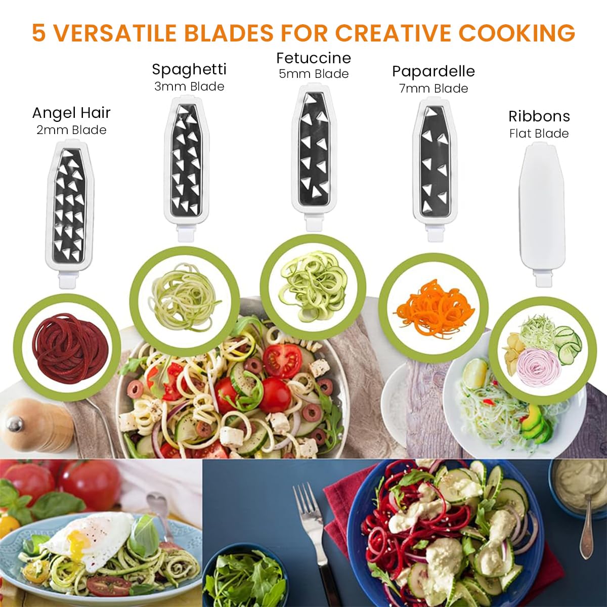 Potato Spiralizer Kitchen Food Processor 4-in-1 Rotating Spiralizer with Suction Cup Base Tuber Crop Spiralizer Vegetable Spiralizer for Zucchini, Carrots, Potatoes, Sweet Potatoes, Cassava