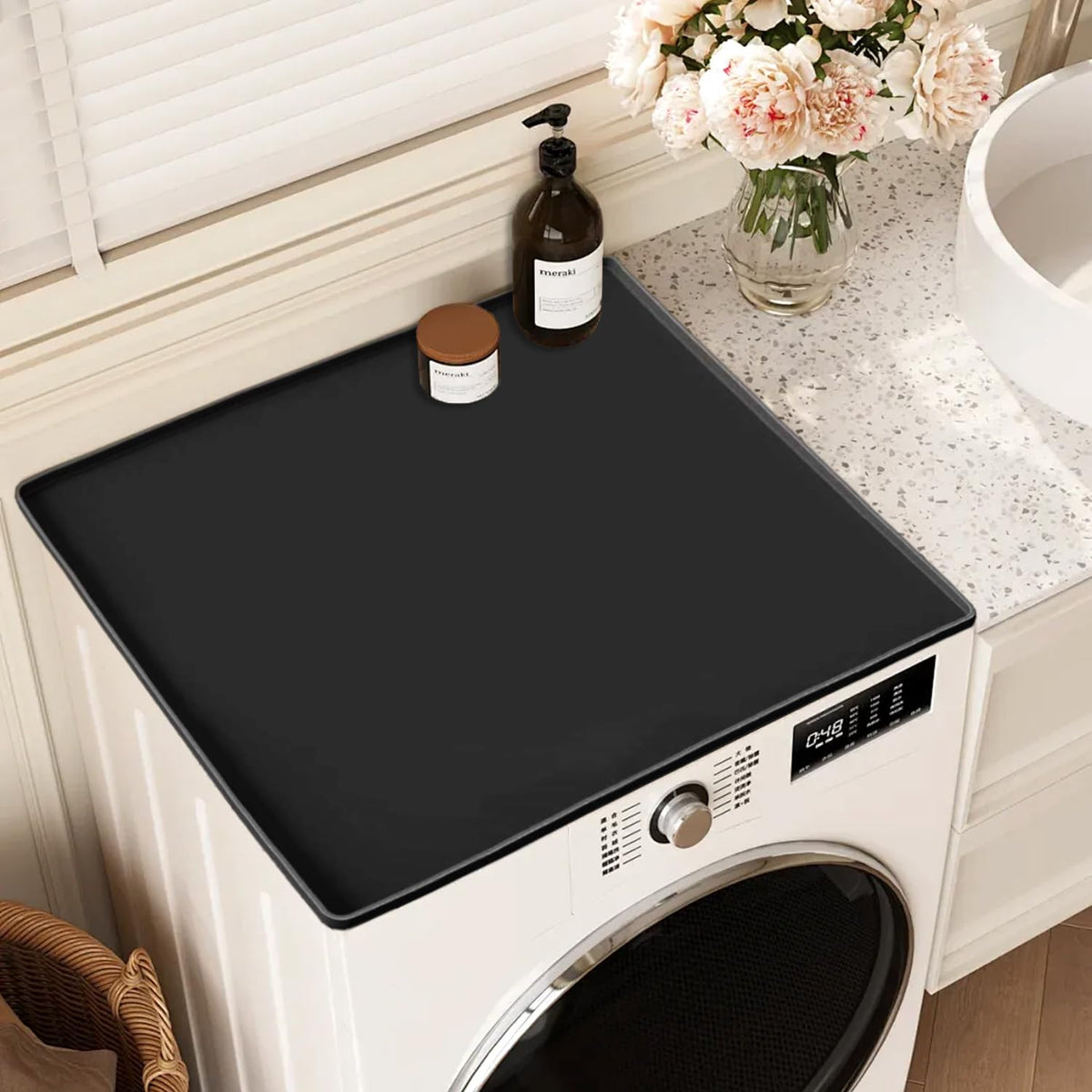 HASTHIP® Tapete de Silicona para Lavadora y Secadora, Alfombrilla Protectora Antideslizante e Impermeable, Resistente al Calor y Lavable, con Bordes Elevados para Cocina o Lavandería 25.6" x1