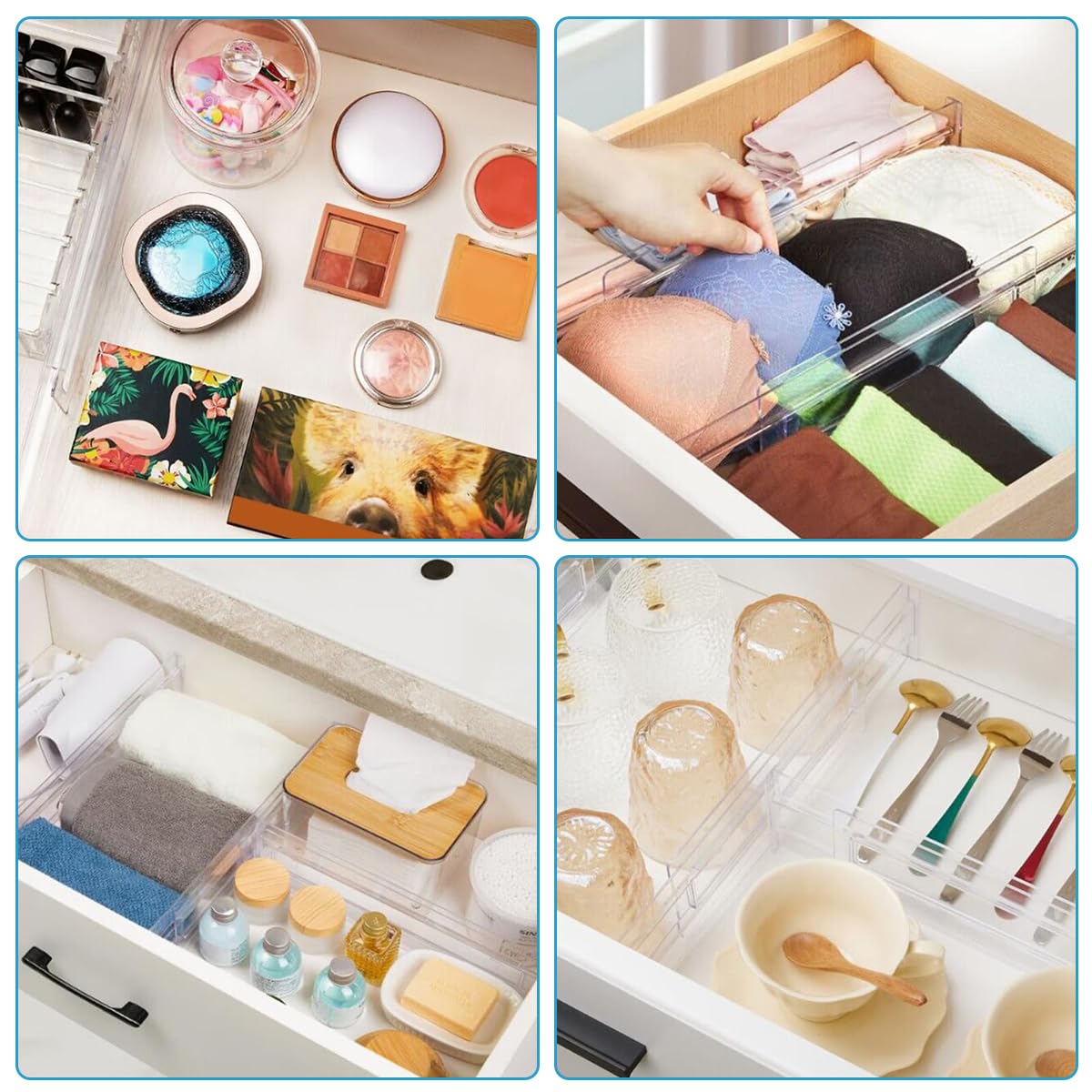 HASTHIP Drawer Dividers for Kitchen and Office with Adhesive Ends 11–20.5 in Adjustable Transparent Design | 3.2 in Height for Organized Storage