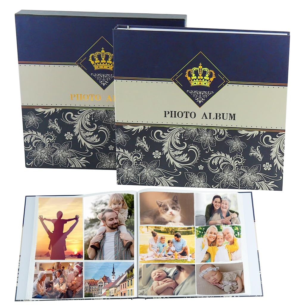 HASTHIP Photo Album for 4x6 and 5x7 Photos with 600 Pockets and Vintage Embossed Cover | Blue