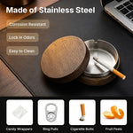 HASTHIP Wooden Ashtray with Lid Removable Stainless Steel Inner Liner