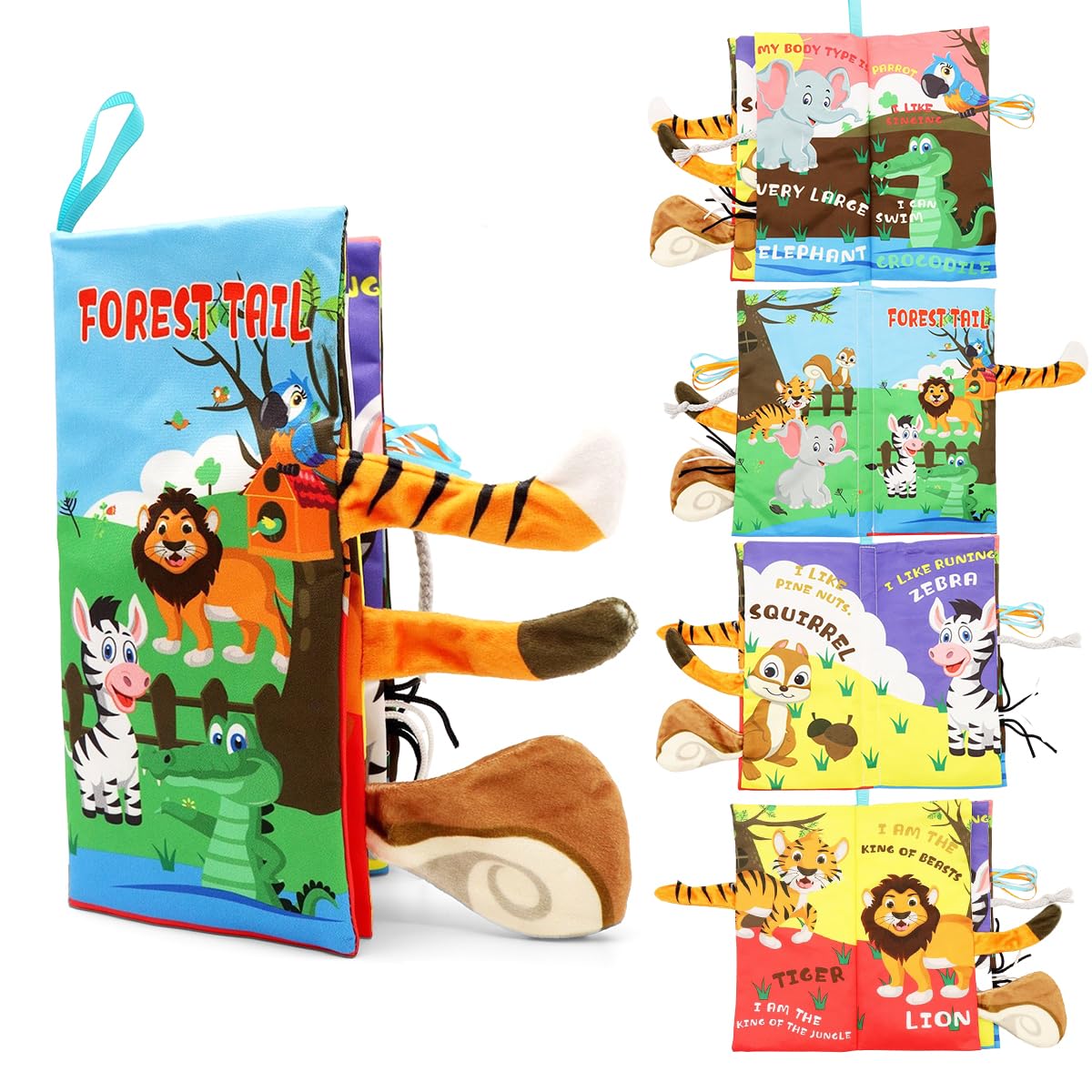 HASTHIP® Libros de Tela para Bebés 0-3 Años,Libro Sensorial de Animales del Bosque con Sonido Crujiente,Libro Actividades 3D Tocar y Sentir Juguete Educativo Suave Impermeable y