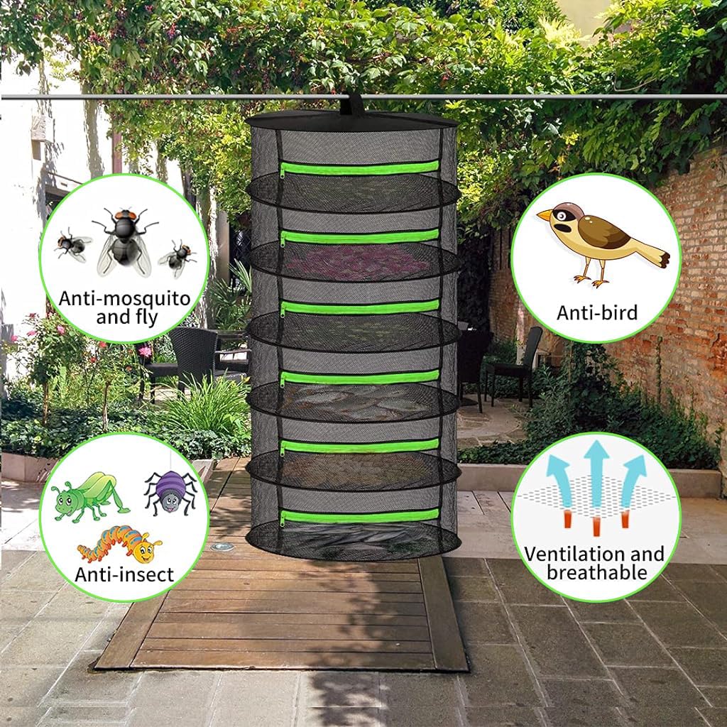 HASTHIP Herb Drying Rack for Herbs and Plants with 6 Layer 60cm Mesh Net | Black Foldable Design