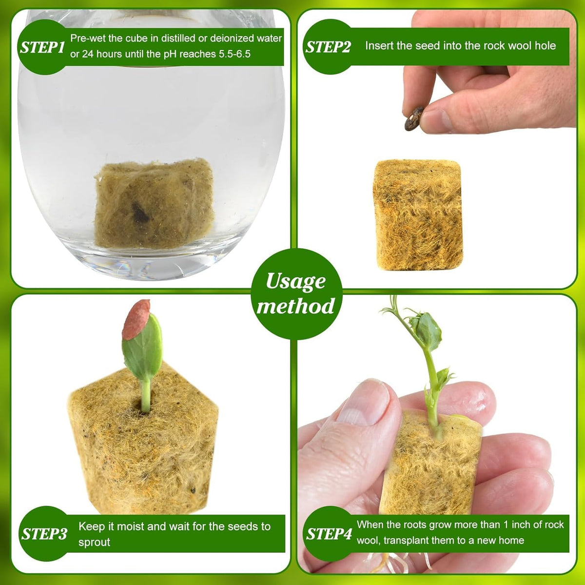HASTHIP Seed Starter Rockwool Cubes for Hydroponics and Seedlings 100 pcs 0.98 in Cuttable Pads
