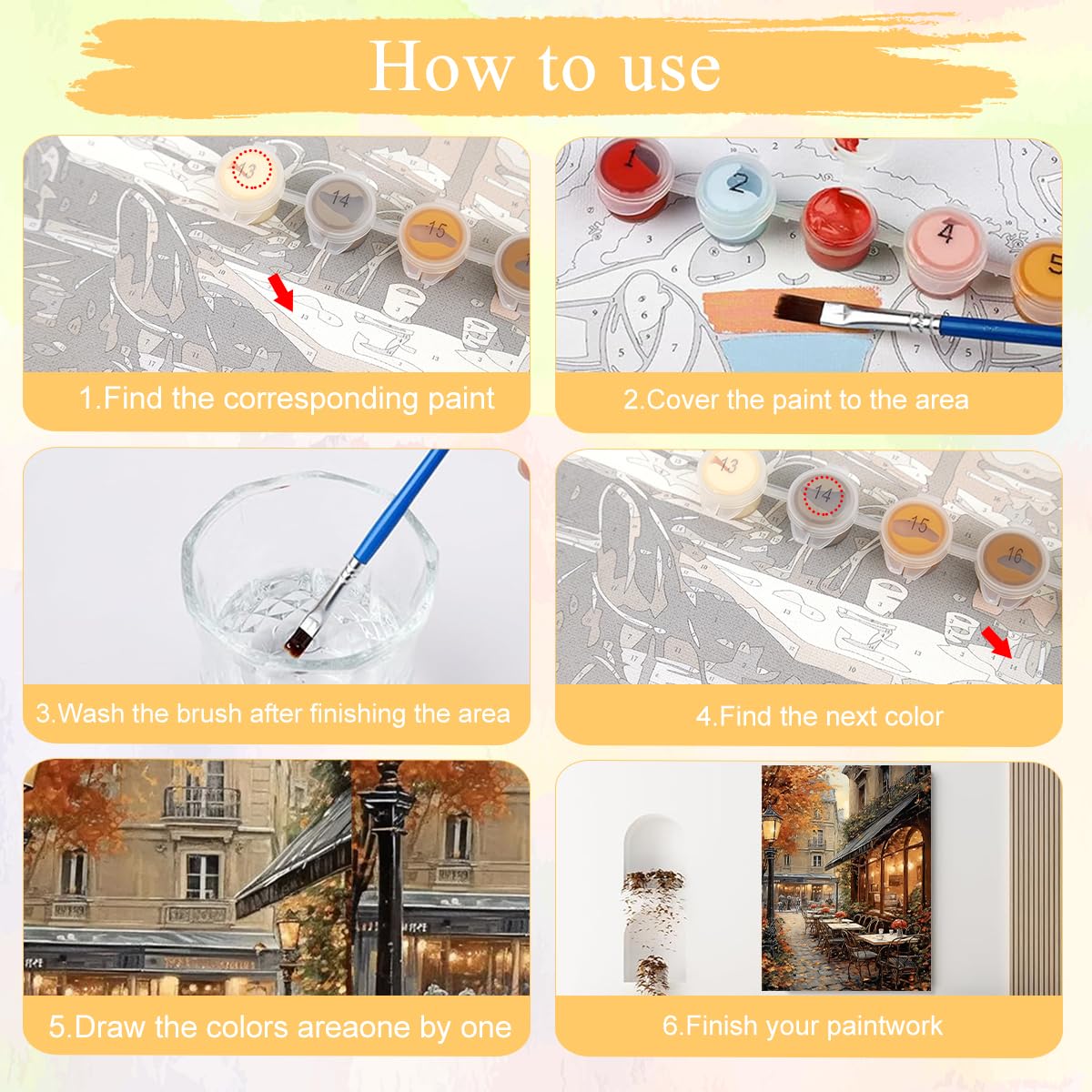 HASTHIP Paint by Numbers Kit for Adults with Numbered Canvas and Brushes 16x20 | DIY Autumn Street Café Art for Home Decor