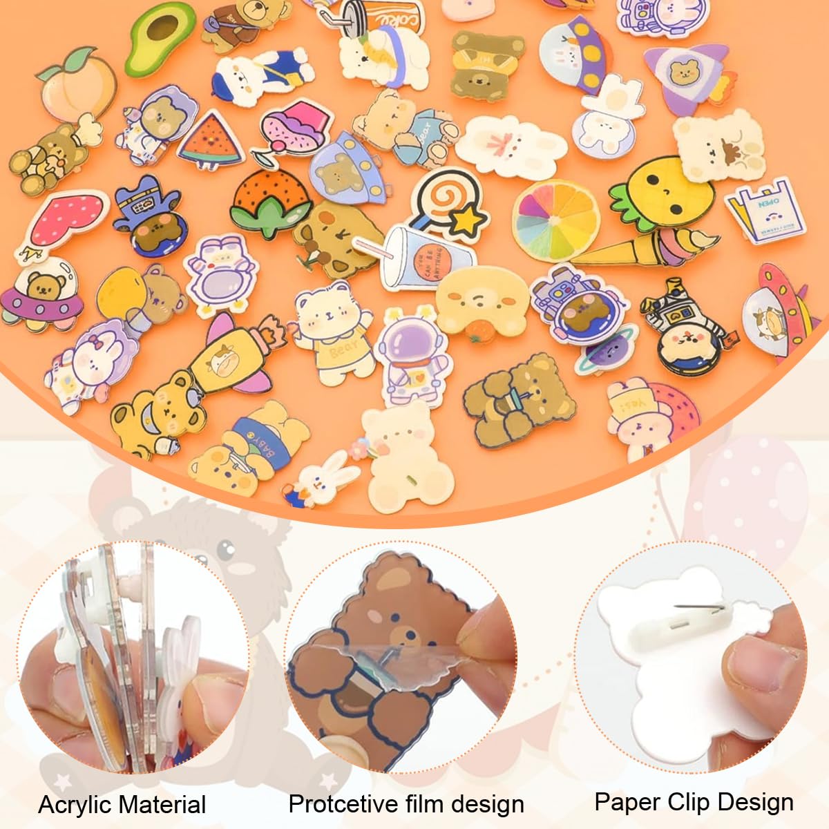 HASTHIP Cartoon Brooch Pins for Backpacks featuring 50pcs Acrylic Kawaii Designs | DIY Accessories