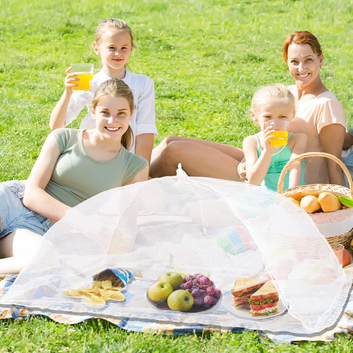 HASTHIP® Extra Large Food Cover - 2 Pack Pop-Up Mesh Food Cover Tent Umbrella Mosquito Protection Mesh Screen for Outdoors Parties Picnics BBQs, 1 Rectangle 15.7inchX23.6inch, 1 Round 27.5inch