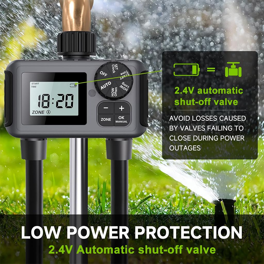 HASTHIP® Smart Garden Watering Timer Programmable Hose Faucet Timer with 2-Outlet LCD Digital Watering Timer IP55 Waterproof Outdoor Watering Timer Universal Watering Timer