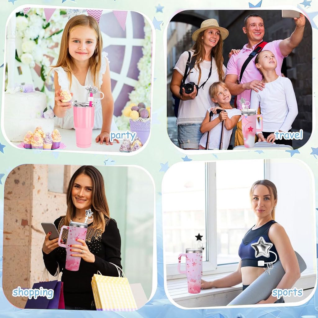 HASTHIP Straw Cover Caps for 10mm Straws featuring Anti Slip Grip and Star Charm | Travel Use