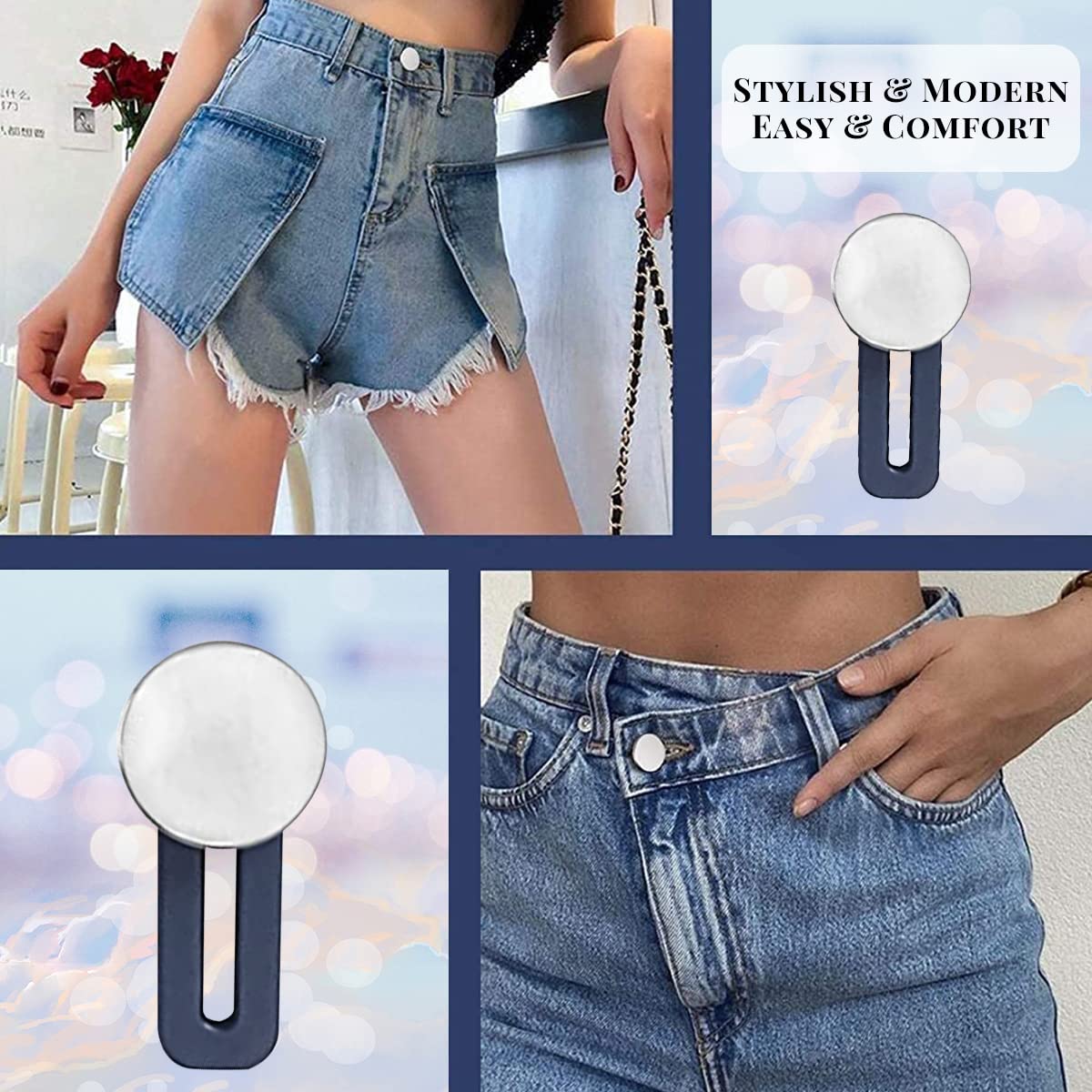 6pcs Pants Waist Button Extender, Flexible Jeans Adjustable Buttons, Metal No Sew Detachable Buttons for Jeans Pants Waistband Expander