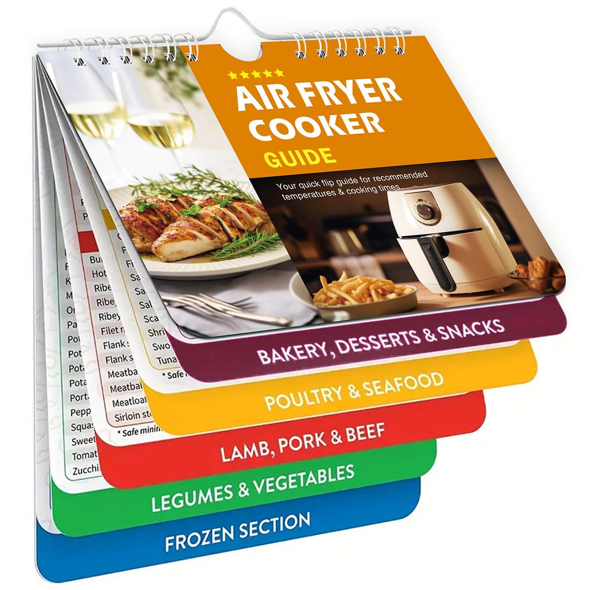 HASTHIP Magnetic Air Fryer Cooking Times Guide for Oven Use with 7x6 in Chart | Color-Coded Recipe Reference