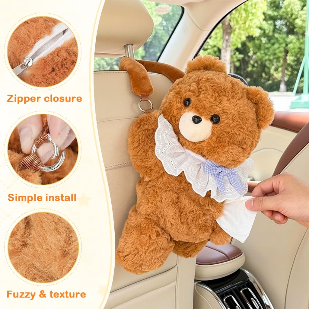 HASTHIP Cartoon Bear Plush Car Tissue Holder Cute Hanging Tissue Box for Car