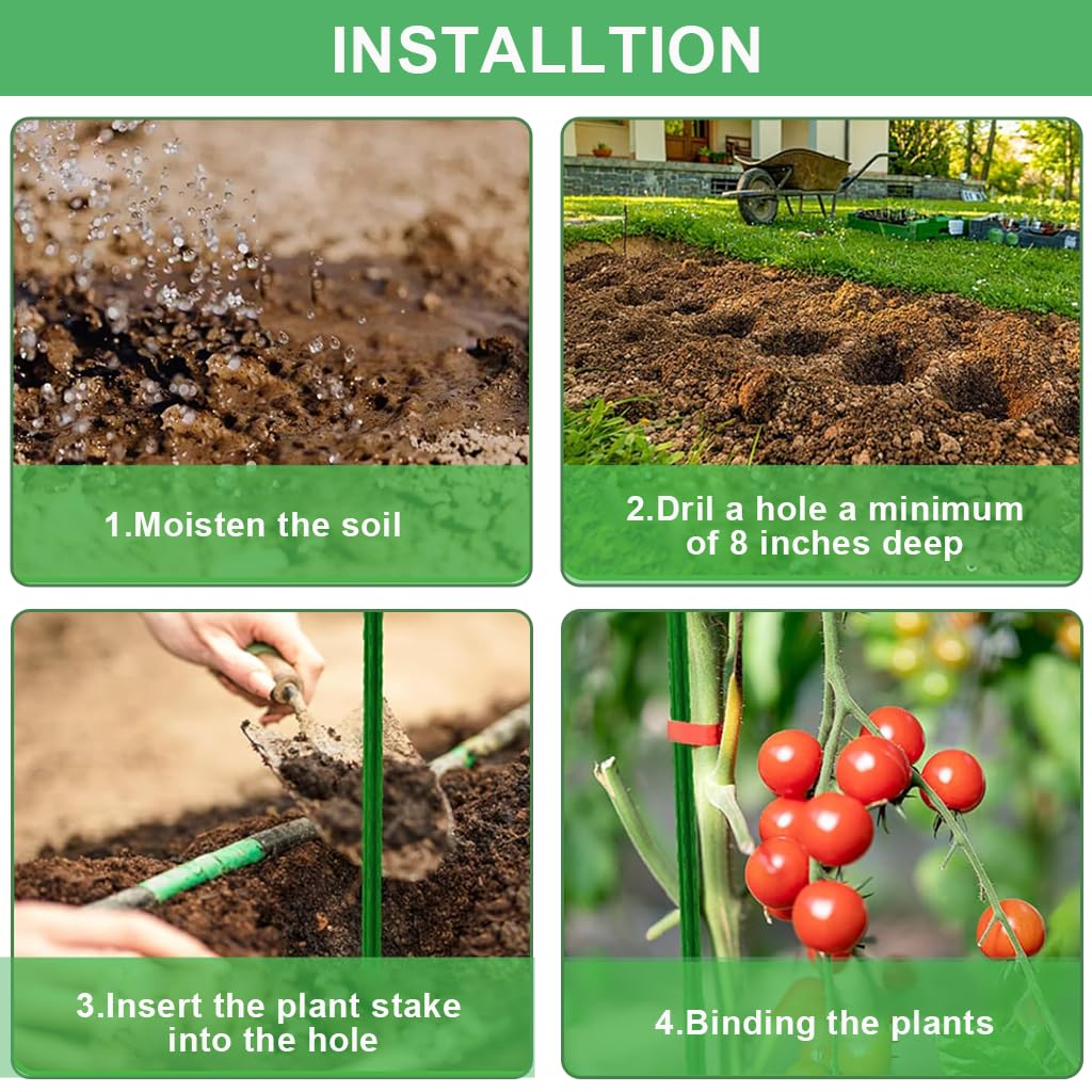 HASTHIP Plant Support Stakes for Climbing Plants featuring 120cm x 8mm Steel Core | Green Rust‑Resistant Rods