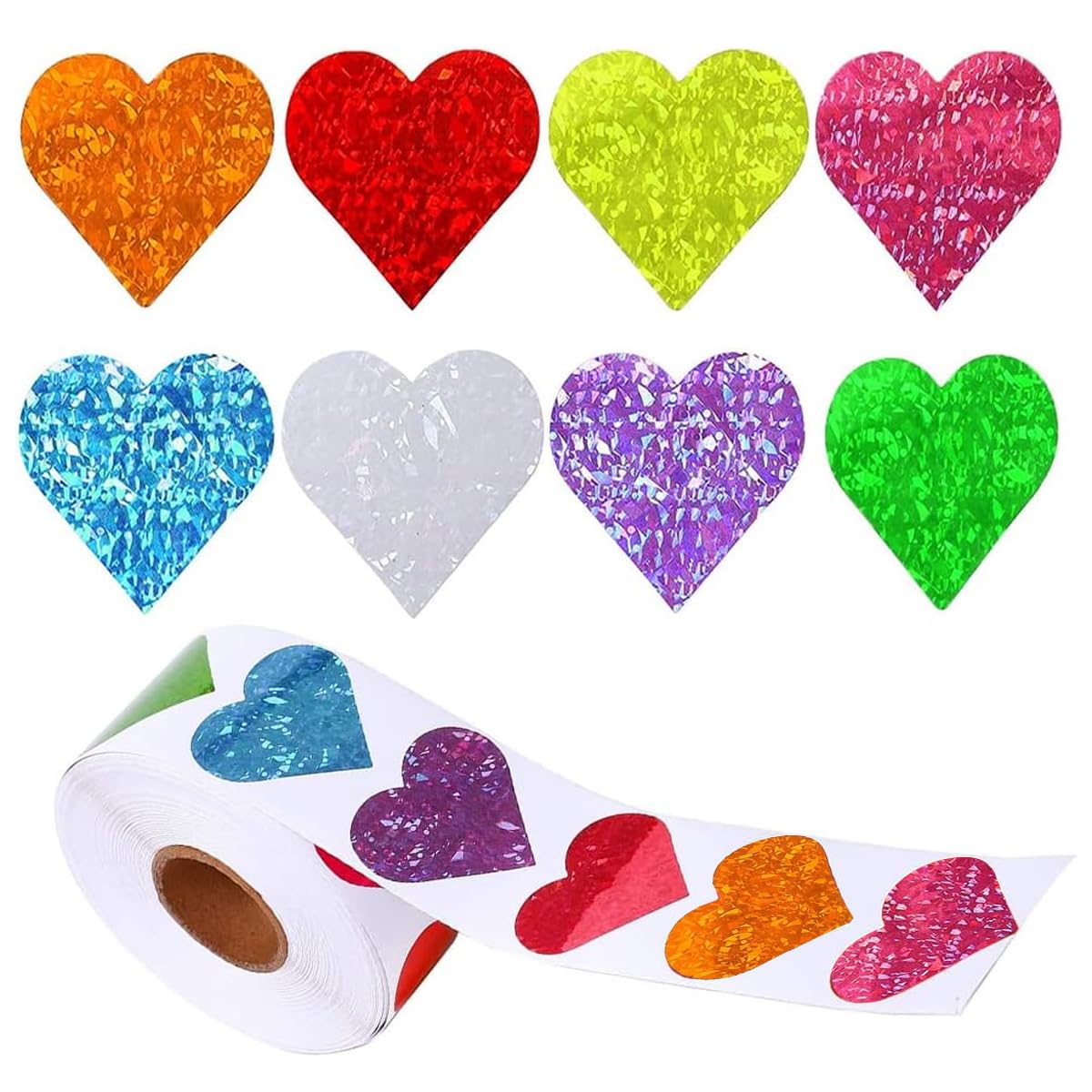 HASTHIP Glitter Heart Stickers for Reward Charts with 500 pcs 1 in Self Adhesive Design | 8 Colors for Teachers and Kids