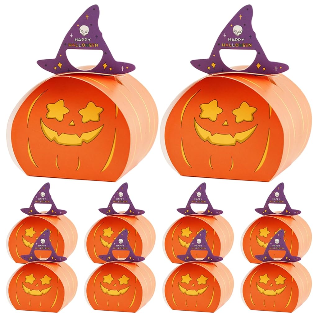HASTHIP® Halloween Treat Boxes 20Pcs Cartoon Pumpkin Halloween Candy Box Adorable Paper Candy Packaging for Treat Cookies Goodie Box Party Supplies