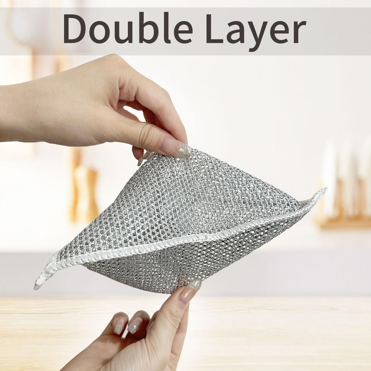 HASTHIP® 5Pcs Double Layer non scratch wire dish cloth Multipurpose Wire Dish Cloth for Kitchen Scrubbing and Cleaning Dishes, Pots, Sinks, Reusable Non Scratch Wire Dishwashing Rags for Wet and Dry