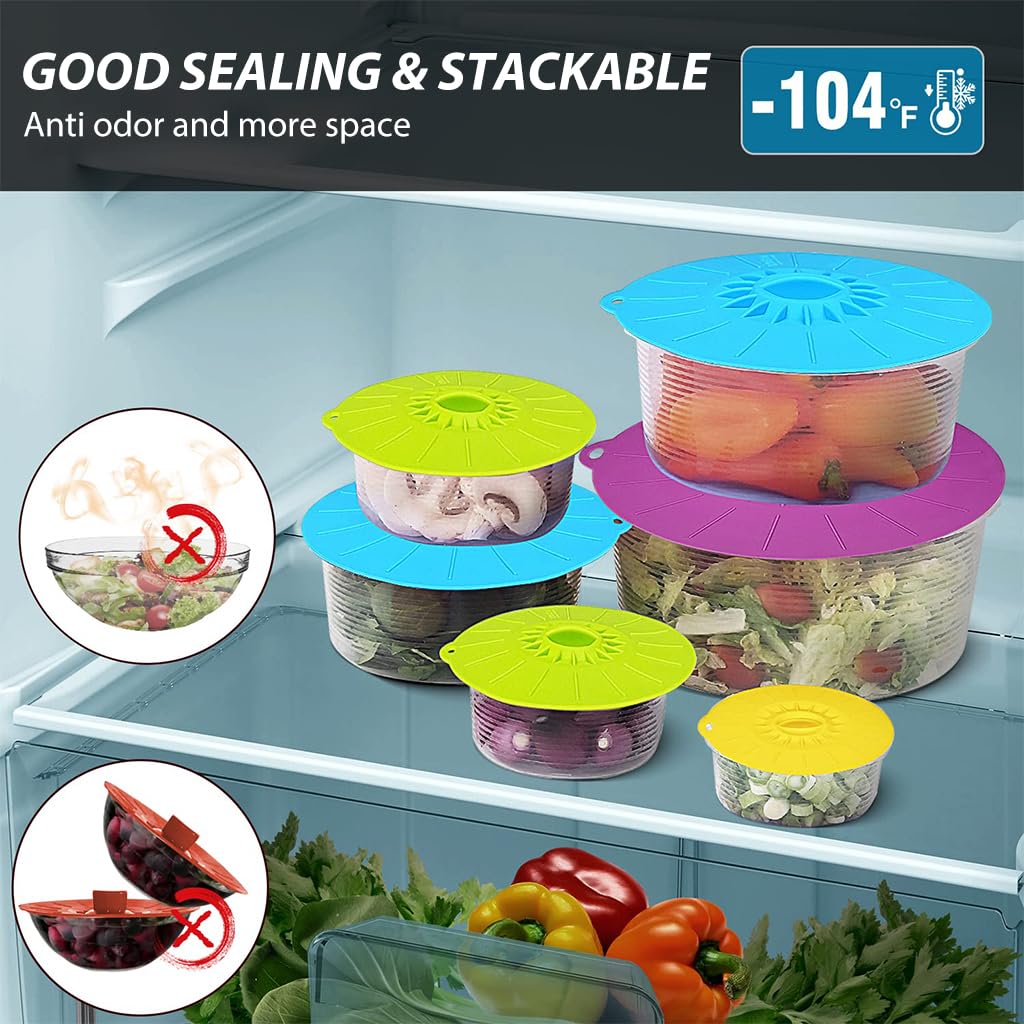 HASTHIP Silicone Lid Set for Bowls and Pots featuring Suction Grip | 5 Sizes Heat Resistant