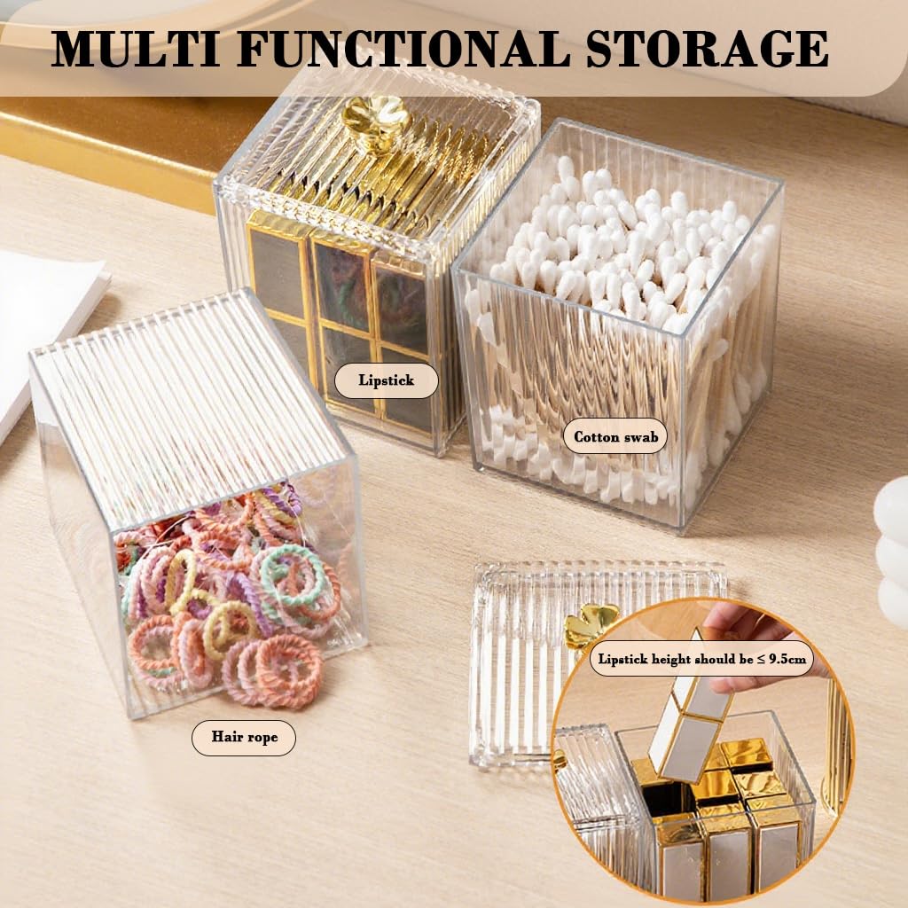 HASTHIP Clear Acrylic Storage Box for Makeup Essentials with Lids 9.5x8.4cm | Dustproof Dispenser