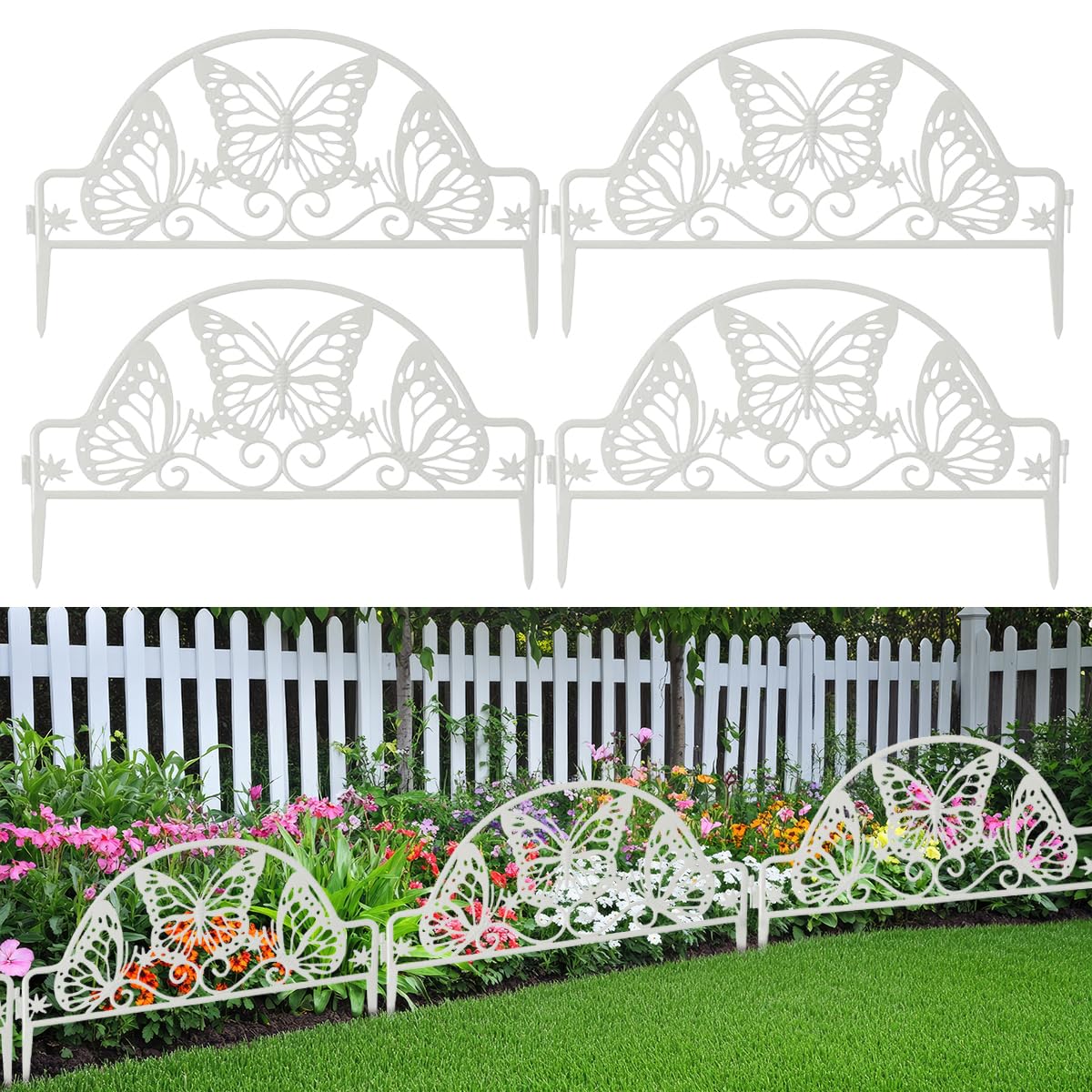 HASTHIP Garden Fence Border for Pathway and Lawn with Butterfly Cut Out Panels 47x30 cm PVC | Decorative 4Pcs Set
