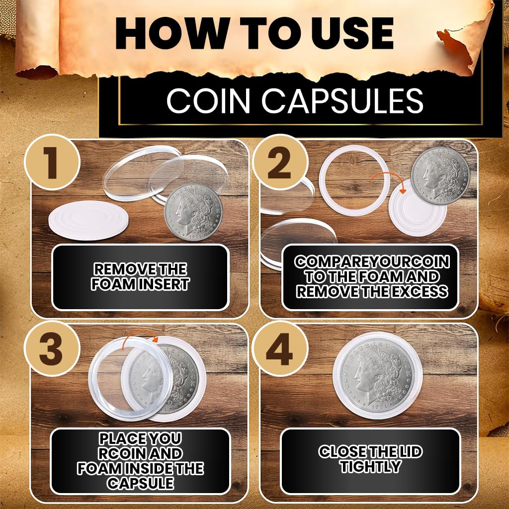 HASTHIP® 60 Pcs Coin Box with 5 Sizes Protective Gasket, Clear Plastic Coin Capsule Holder for 17-40mm Coins, Tokens, Medals, Collecting Storage Organizer
