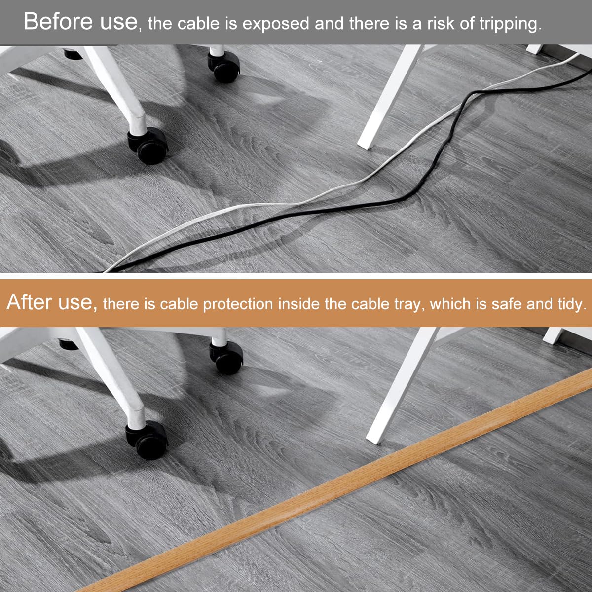 HASTHIP Floor Cord Cover for Cable Management with Self Adhesive Backing 6.6 ft PVC Sleeve