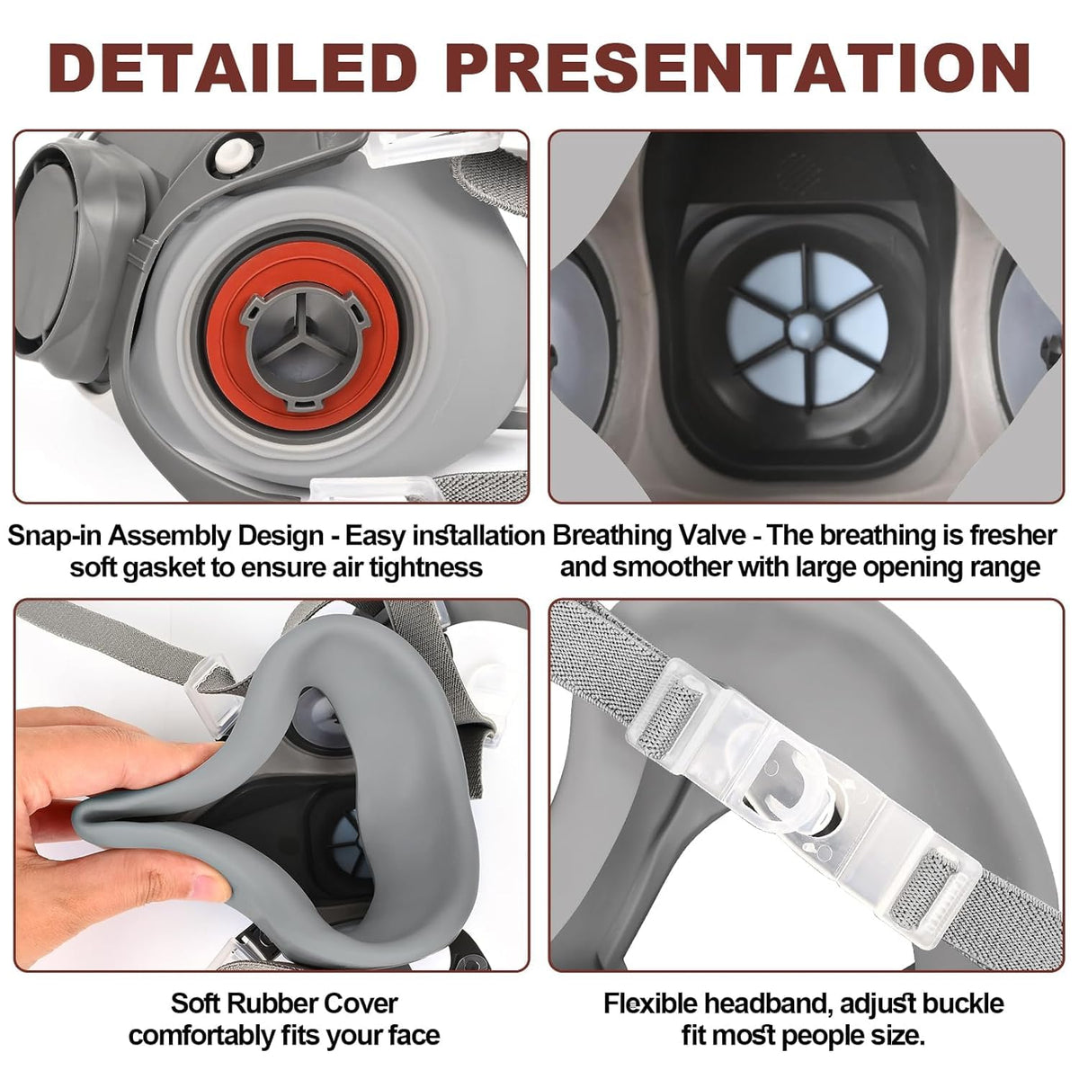 HASTHIP® Respirator Mask Reusable Half Face Gas Cover 6200 Half Facepiece Reusable Respirator with Anti-Fog Safety Goggle, for Painting, Organic Vapor, Welding, Polishing, Woodworking