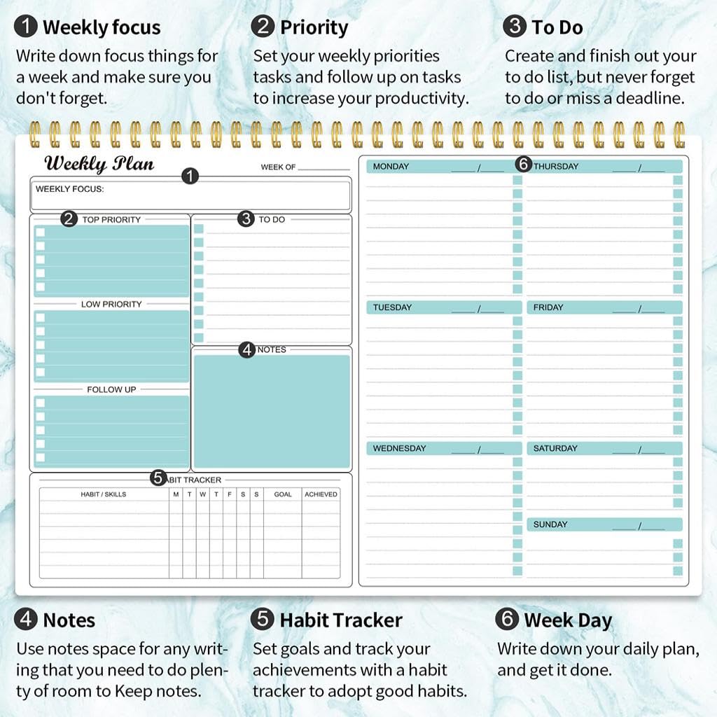 HASTHIP® 8.5" x 11" Weekly Planner Notepad 52 Week Undated Planning Pad with Habit Tracker, To-Do Lists & Goal Organizer Pink Productivity Journal for Men, Women, Office, School & Home Use(Blue)