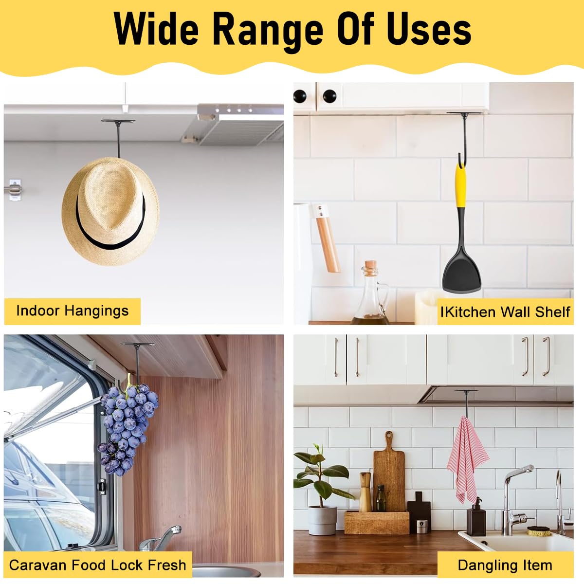 HASTHIP J Shaped Banana Hook for Under Cabinet Storage with 360 Degree Rotation | Metal Screw Mounted Hanger