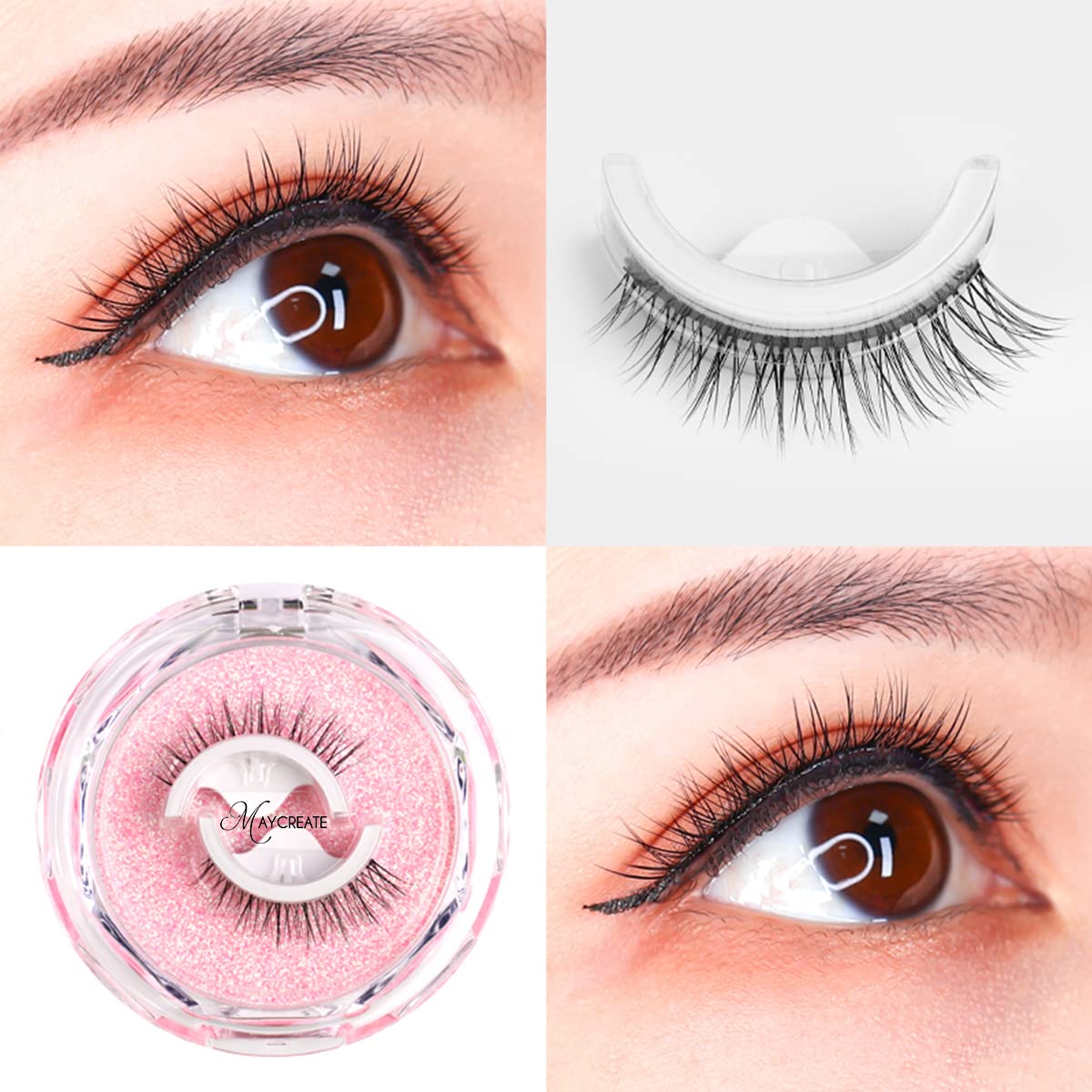 MAYCREATE® 1 Pair Reusable 3D False Eyelashes Natural Look Self-Adhesive Eyelashes Waterproof For Women Black
