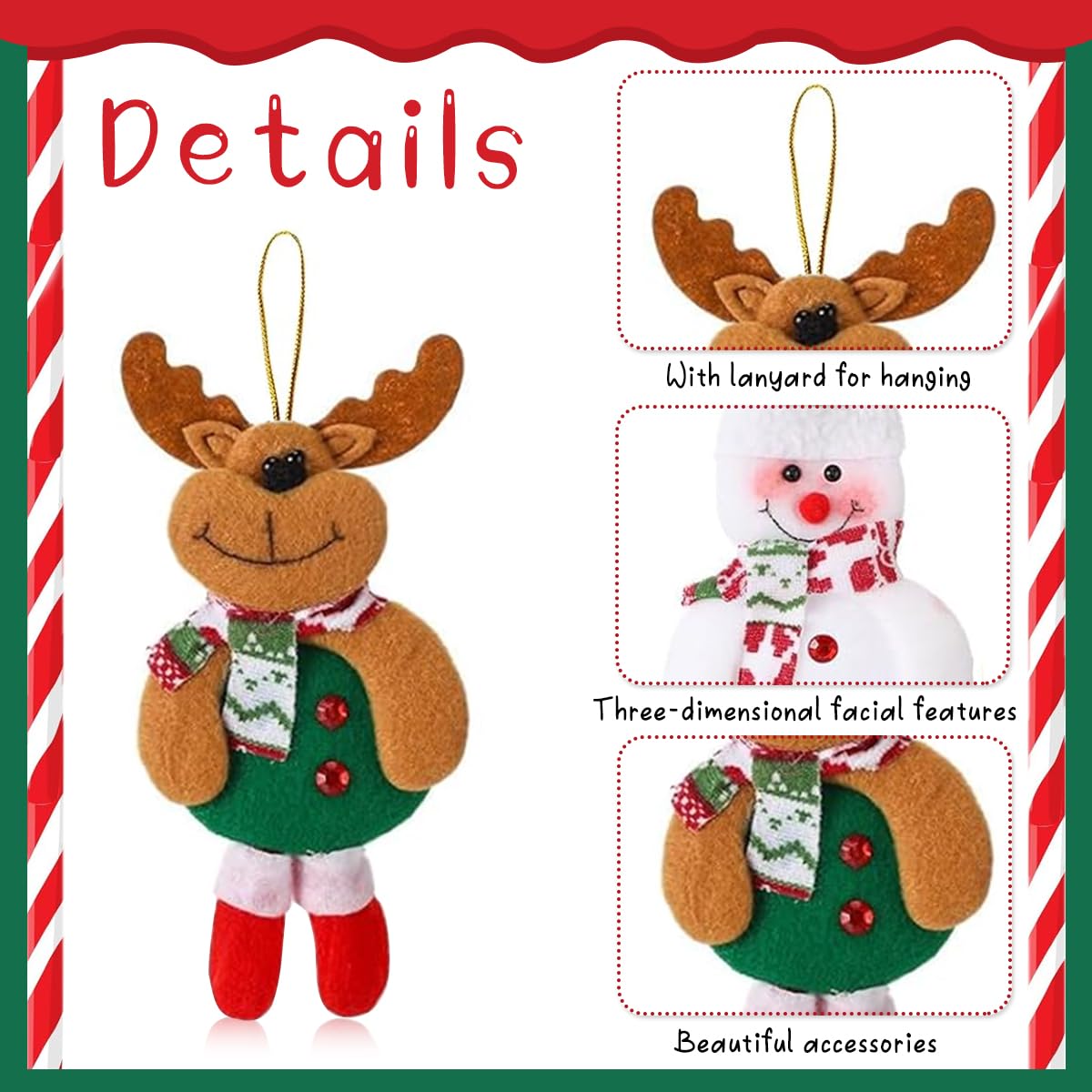 HASTHIP® 4Pcs Christmas Tree Ornaments Cartoonish Christmas Hangings for Home Decor Snowman Elk Santa Claus Hangings Christmas Ornaments for Christmas Tree, Door, Window, 17x8cm