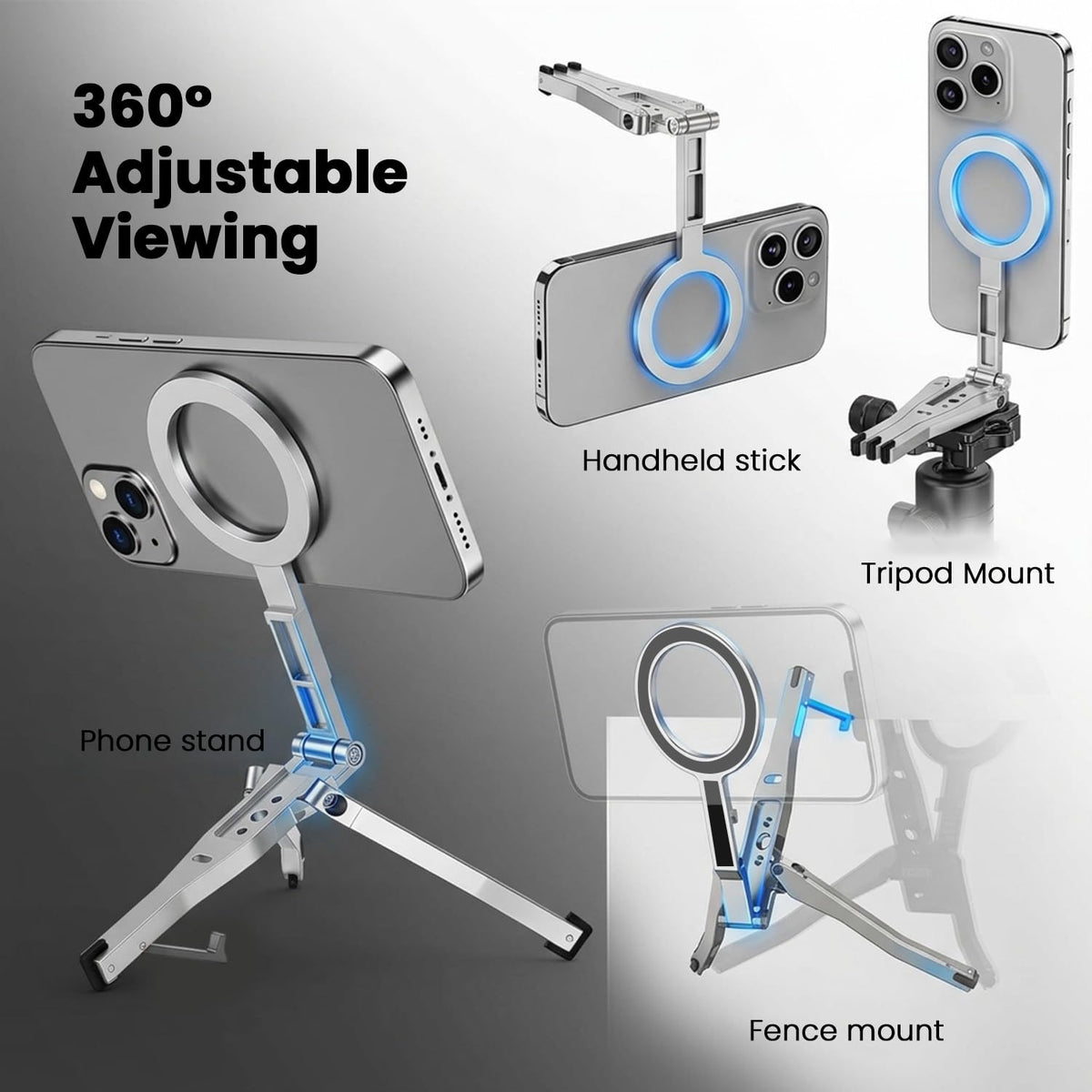 HASTHIP® Folding Phone Holder Strong Magnetic Tripod Phone Stand with Grip Claw, Robust Plastic Made, Multipurpose Phone Mount for Laptop, Screen, Desk, Travel, Home Office