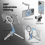 HASTHIP® Folding Phone Holder Strong Magnetic Tripod Phone Stand with Grip Claw, Robust Plastic Made, Multipurpose Phone Mount for Laptop, Screen, Desk, Travel, Home Office