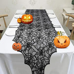 HASTHIP Halloween Table Runner 18x72 in for Party Decor featuring Black Lace Cobweb Design