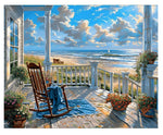 HASTHIP® DIY Paint by Number Kit for Adults, Coastal Porch Ocean View Landscape Painting Art Work with Frame, DIY Acrylic Paint by Numbers Canvas Wall Art Home Decor Gift, 40x50cm