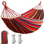 HASTHIP® Hamaca de Camping Portátil con Barras de Madera - Hamaca de Jardín Exterior de Nailon Transpirable y Resistente - Ideal para Acampar al Aire Libre, Terraza e Interiores Soporte Seguro y Suave