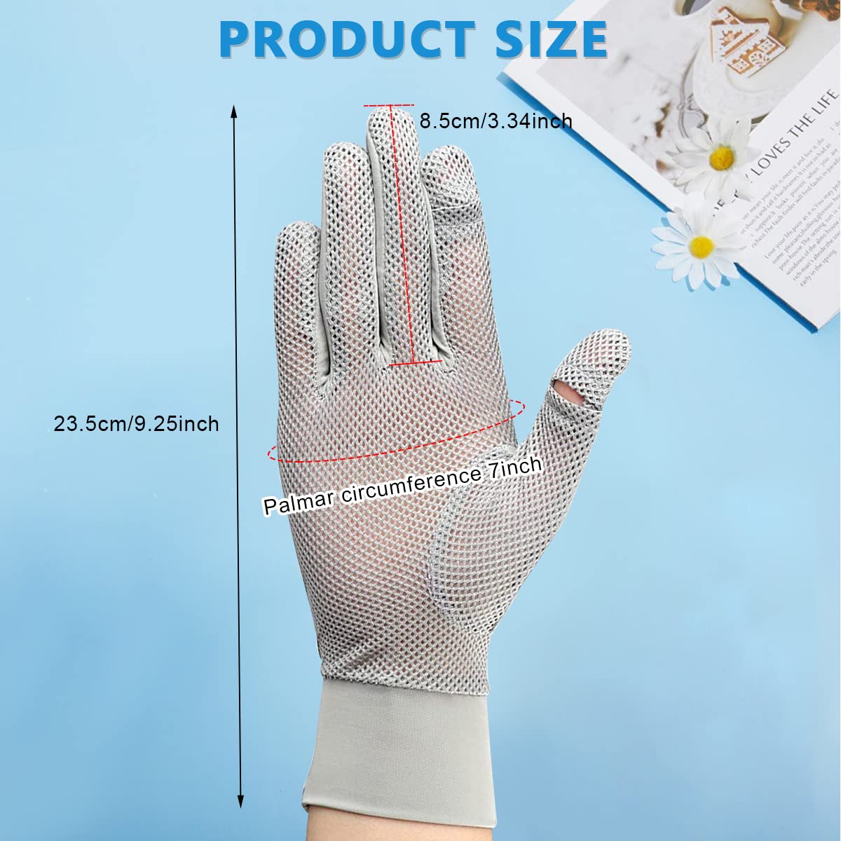 HASTHIP Hand Gloves for Sun Protection with UPF 50+ Ice Silk Fabric 3 pcs | Grey Women Cycling Gloves