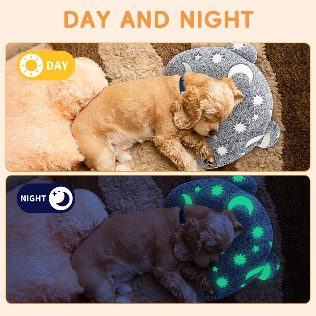 HASTHIP® Almohada para Mascotas de Peluche Suave con Diseño de Estrellas Que Brillan en la Oscuridad,Cojín Descanso para Gato y Perro Pequeño con Soporte Cabeza y Cuello,Duradero