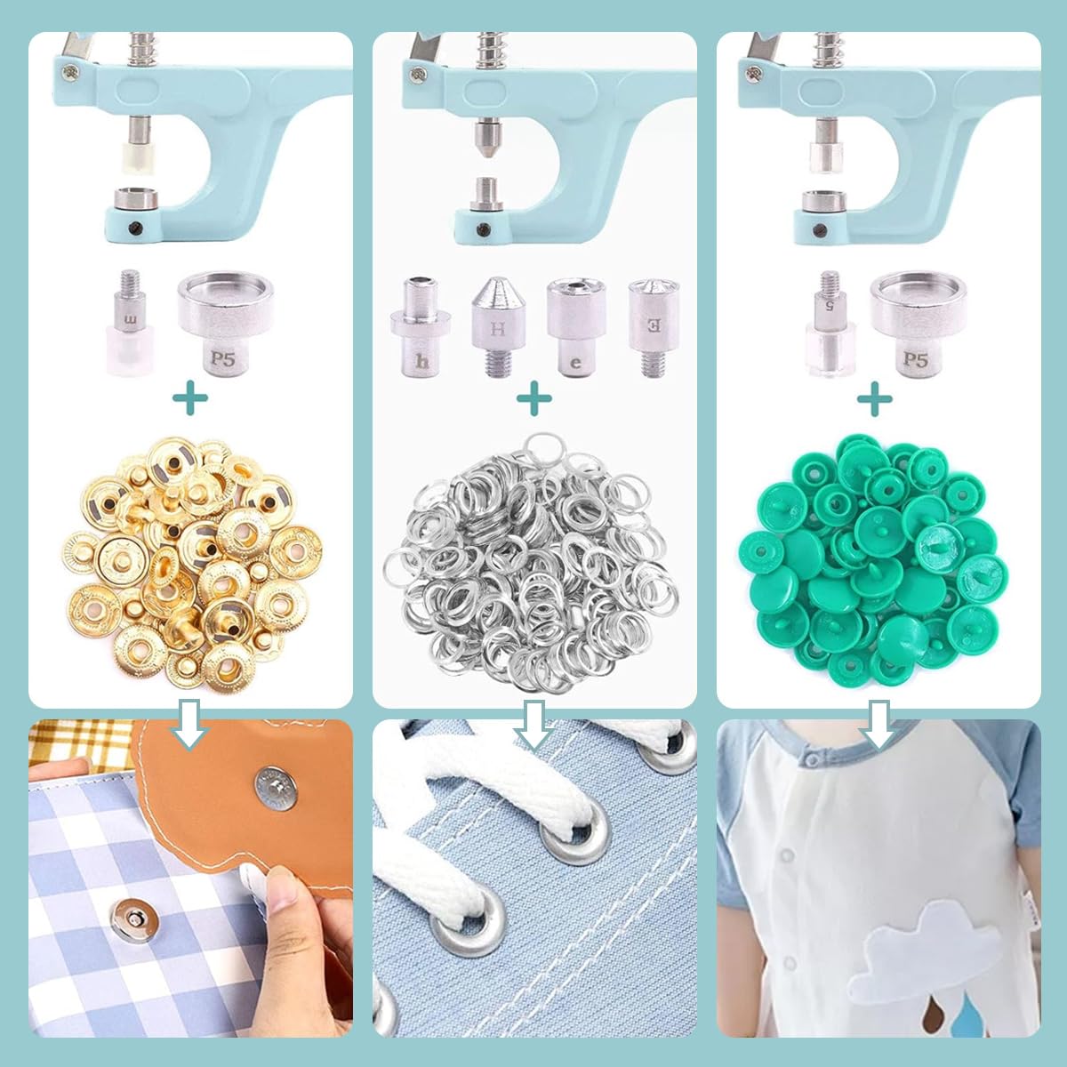 HASTHIP Snap Buttons Set for Sewing and DIY | 300 Sets with Snap Pliers and Bases