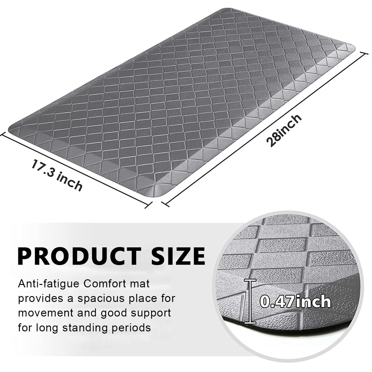 HASTHIP Anti Fatigue Mat for Kitchen and Office with Non Slip Surface 17 x 28 in Grey