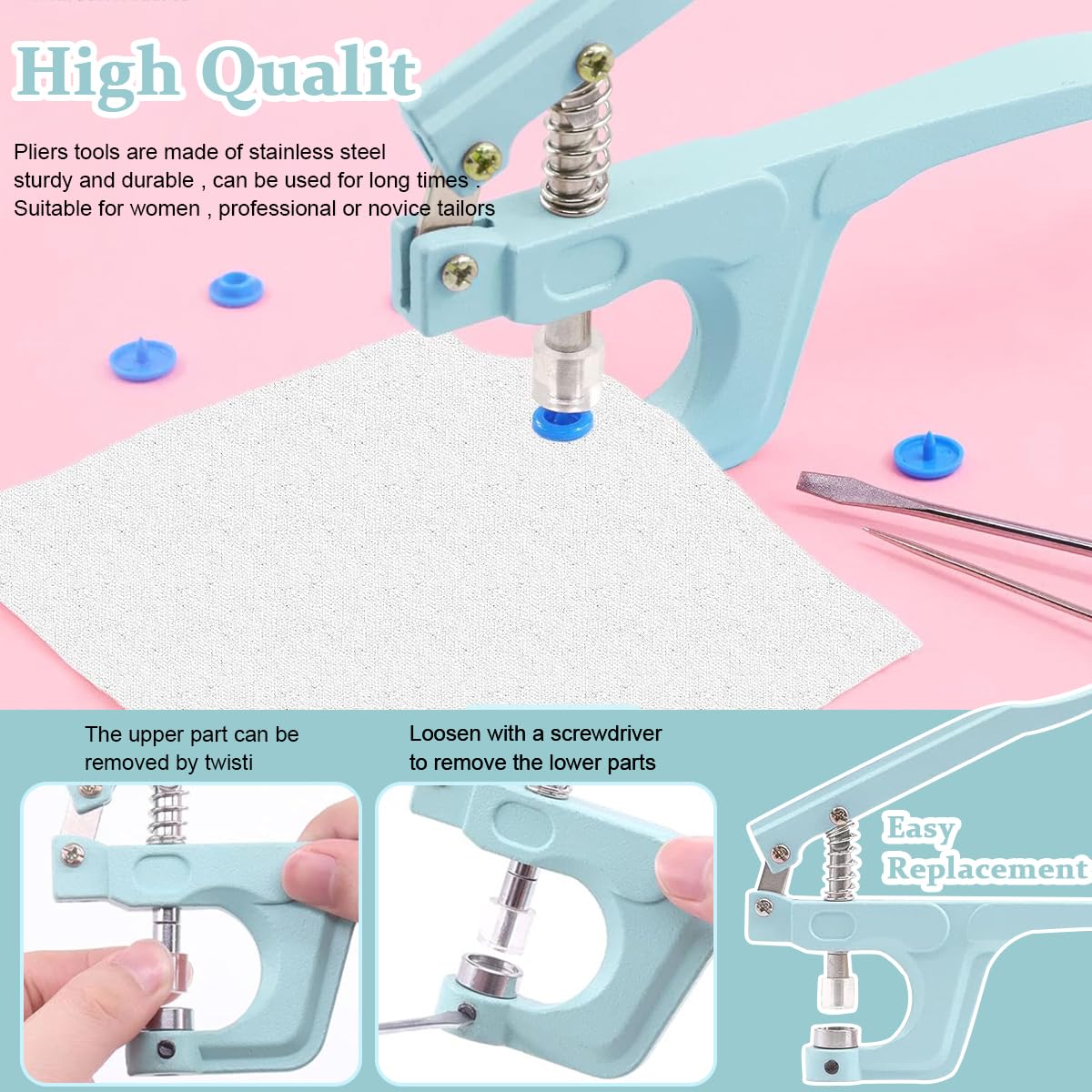 HASTHIP Snap Buttons Set for Sewing and DIY | 300 Sets with Snap Pliers and Bases