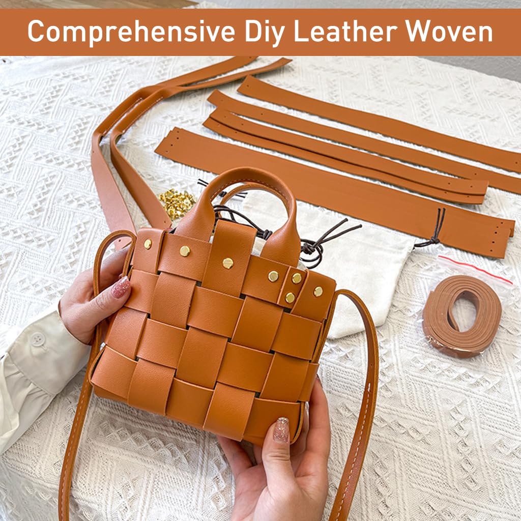 DIY Leather Craft Handmade Woven Handbag with Drawstring Liner Bag Beginners DIY Leather Handbag Material Kit DIY PU Crossbody Bag with Shoulder Straps Fashion DIY Handmade Bag Gift