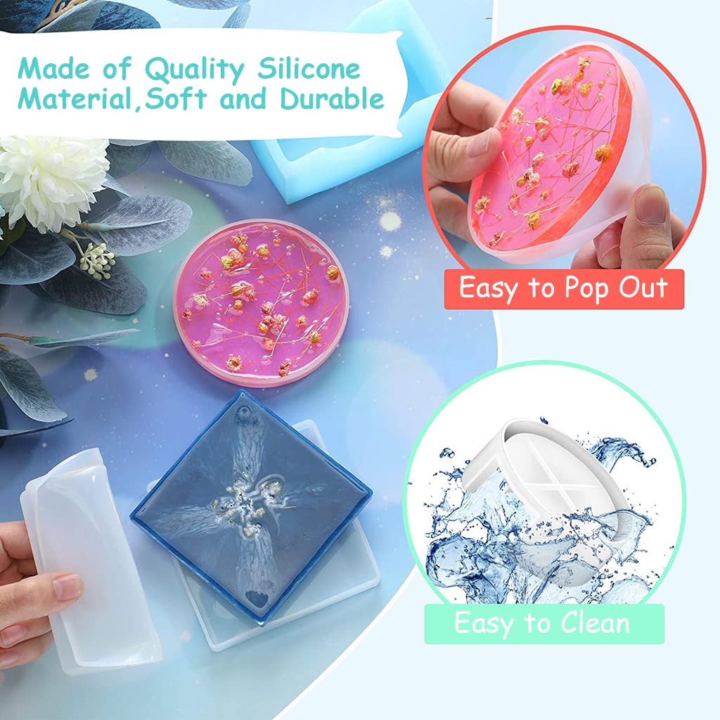 HASTHIP Coaster Resin Moulds Set for DIY Art Crafts with 5pcs 3.54 in Round Silicone Moulds | Easy Demoulding and Reusable