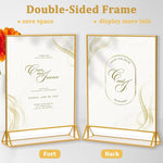 HASTHIP® 4 Pack Acrylic Gold Sign Holder, Double Sided A4 Menu Stand, Clear Vertical Table Display for Restaurant Menus, Office Flyers, Acrylic Photo Frame, Desk Brochure Holder