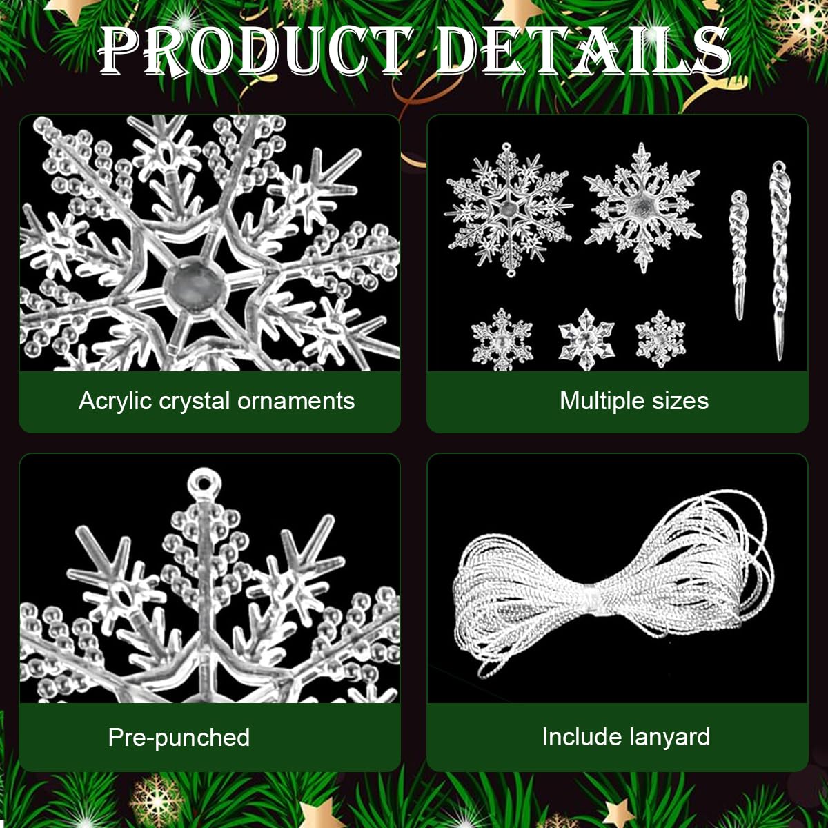 HASTHIP Christmas Tree Decorations featuring 35Pcs Crystal Acrylic Snowflake and Icicle Ornaments for Home and Window Decor | Festive Winter Display