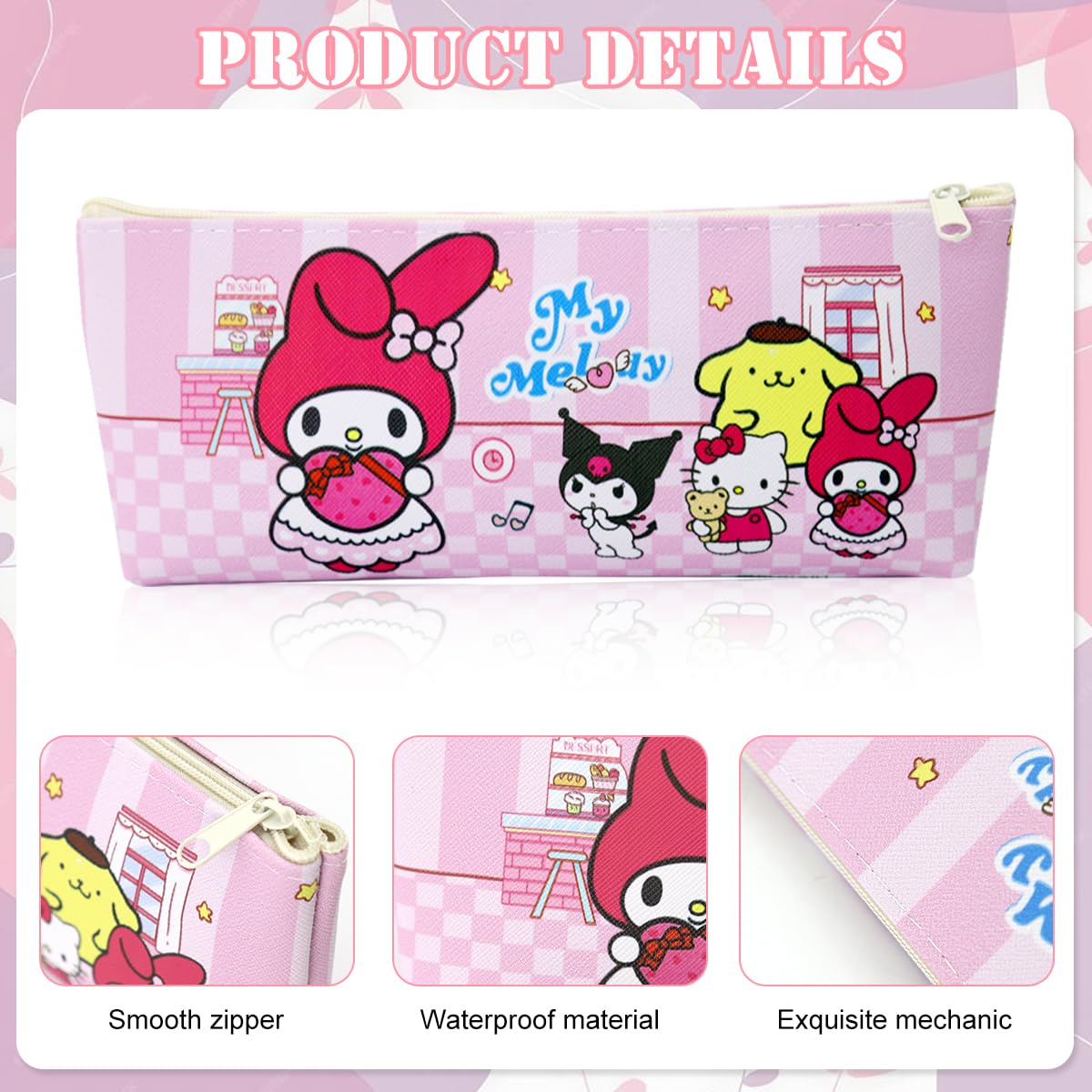 HASTHIP® 6Pcs Sanrio Pencil Pouch Cartoon Print Cinnamoroll, Kitty, Kuromi Pouch Combo Pencil Pouch for School Students PU Stationeries Pouch for Girls for School Ruturn Gifts for Kids