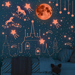HASTHIP Glow in The Dark Unicorn Wall Decals for Kids Room with 893 Stickers | Luminous Pink Moon and Stars Decor